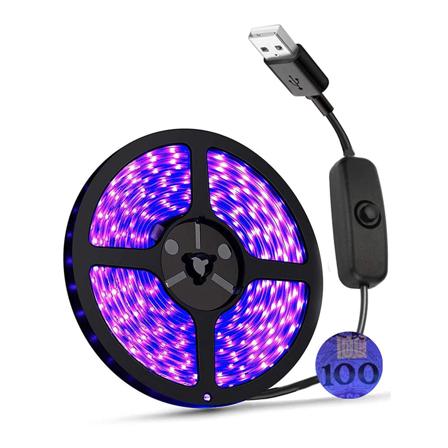 UV Light Strip USB UV Black Light Strip DC5V 390nm-400nm 6.56FT/2M SMD 3528 120LEDs IP65 Waterproof Super Bright LED Strip Lights, for Fluorescent