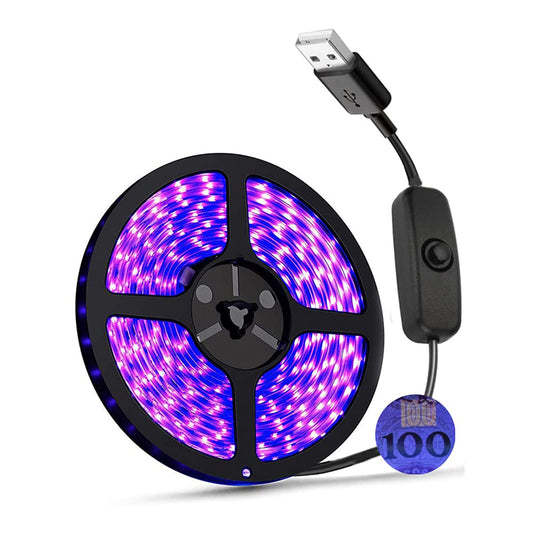 UV Light Strip USB UV Black Light Strip DC5V 390nm-400nm 6.56FT/2M SMD 3528 120LEDs IP65 Waterproof Super Bright LED Strip Lights, for Fluorescent