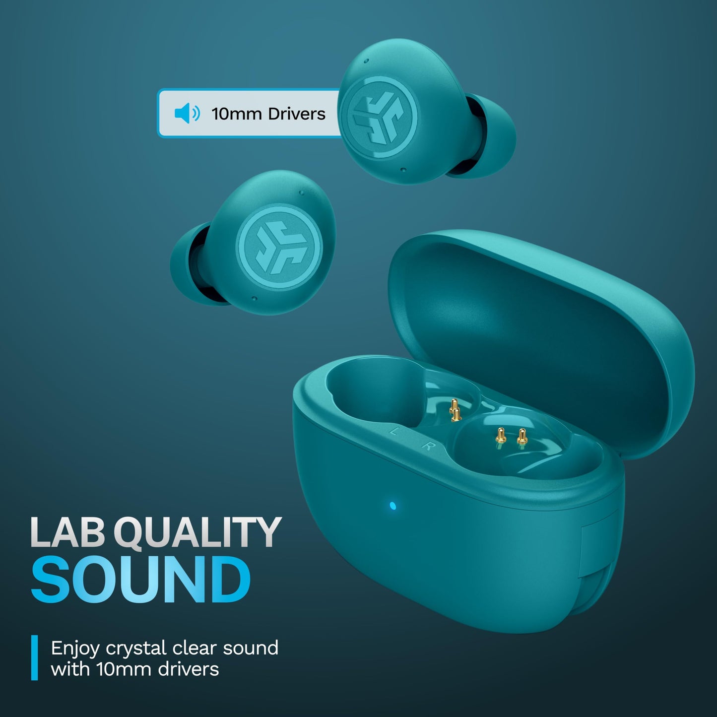 JLab Go Pop ANC, True Wireless Earbuds, Active Noise Cancelling, Bluetooth Earbuds with Charging Case, Teal