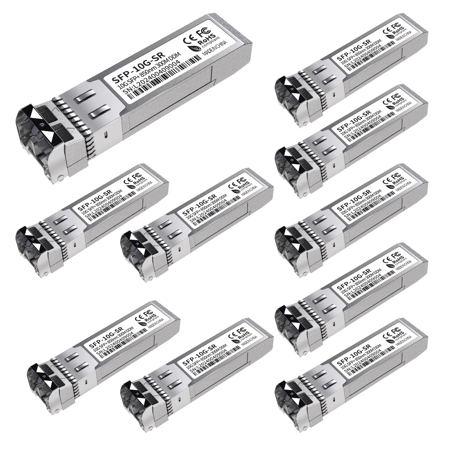 10Pack 10G SFP+ LC Module, 10GBase-SR Multi-Mode Ethernet Transceiver, 850nm MMF up to 400m - Compatible with Cisco, Meraki, Ubiquiti, Mikrotik