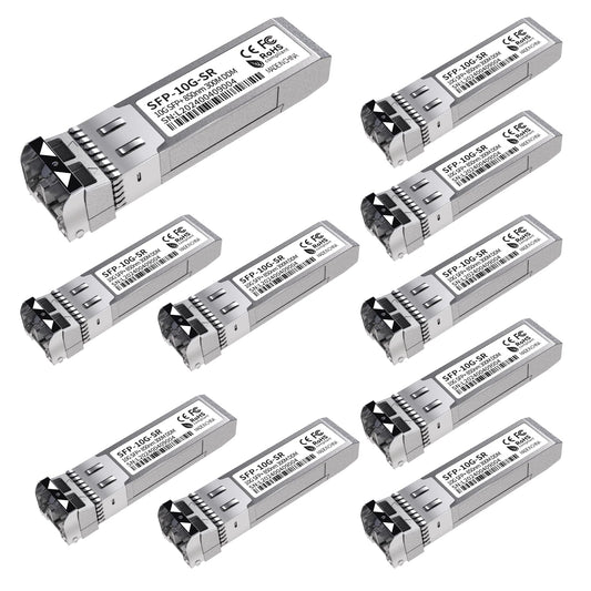 10Pack 10G SFP+ LC Module, 10GBase-SR Multi-Mode Ethernet Transceiver, 850nm MMF up to 400m - Compatible with Cisco, Meraki, Ubiquiti, Mikrotik