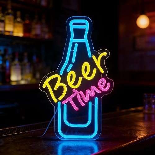 Neonawall Beer Time Neon Sign - LED Bar Decor 9.1x15 Inches Dimmable USB Wall Art - Pub, Man Cave, Game Room Lighting for Home & Commercial Use