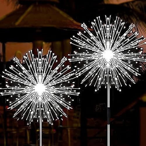 JJGoo Solar Firework Lights, 2 Pack 120 LEDs 2 Lighting Modes Solar Garden Lights Outdoor Waterproof for Yard Patio Walkway Pathway Party Wedding