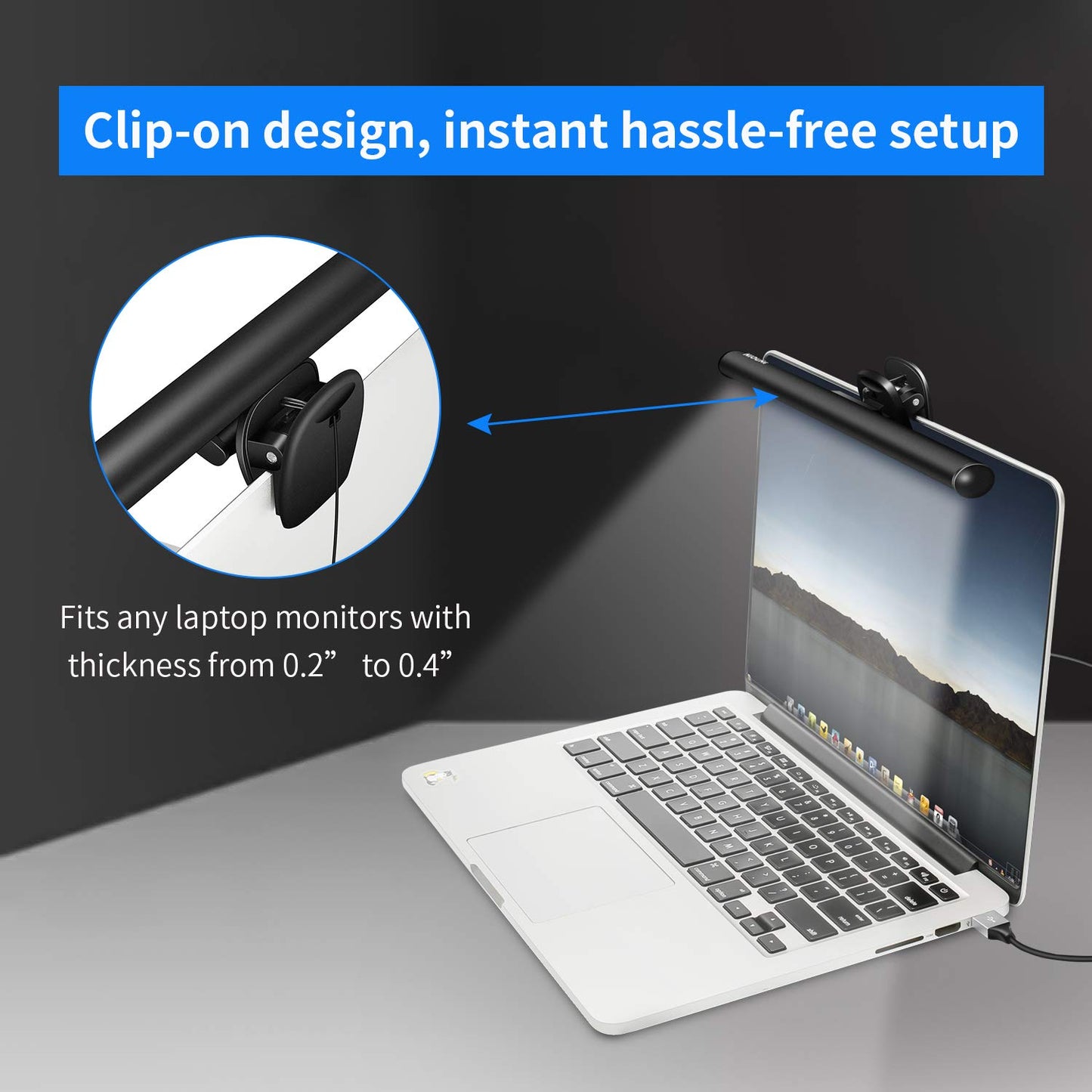HIOUME Laptop Monitor Light Bar, USB e-Reading LED Task Lamp, 3 Adjustable Color Temperature, 10 Dimming Brightness Levels, No Screen Glare, Space