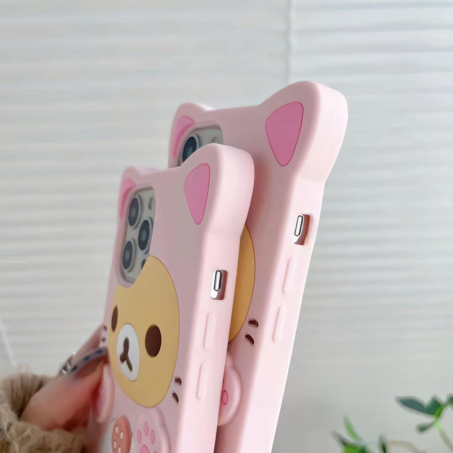 IAIYOXI 3D Cute Cartoon Bear Phone Case for iPhone 14 - Fashionable and Stylish - Funny Pink Bear Design - Soft TPU Protective Case - Kawaii Silicone