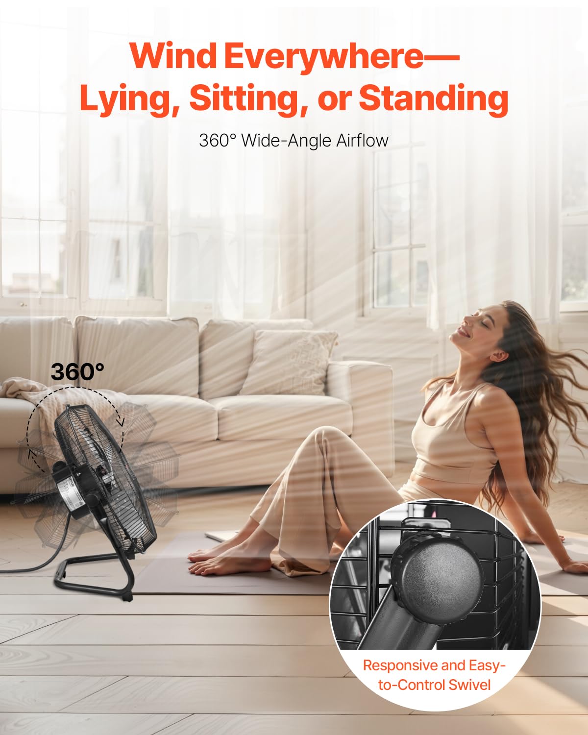 VEVOR Floor Fan, 3 Speeds High Velocity Heavy Duty 14 Inch Industrial Fan, 2560 CFM 360° Adjustable Tilt 19.69 ft/sec Airflow Large Metal Fan,