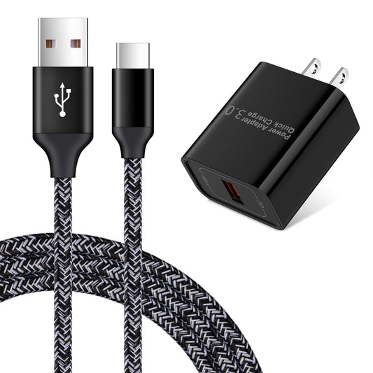 Quick Charge 3.0 Fast Charging USB Wall Charger Plug with 6ft Type C Cable for Samsung Galaxy S26 S25 S24 S23 S22 S21 S20 FE A57 A37 A17 A56 A36 A26