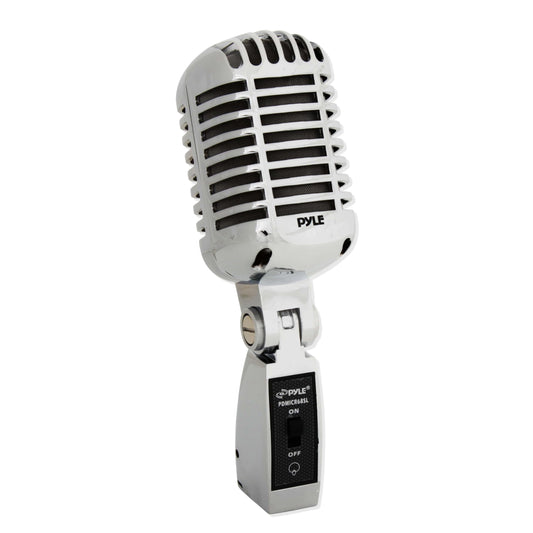 Pyle Classic Retro Dynamic Vocal Microphone - Old Vintage Style Metal Unidirectional Cardioid Mic with XLR Cable - Universal Stand Adapter - Live