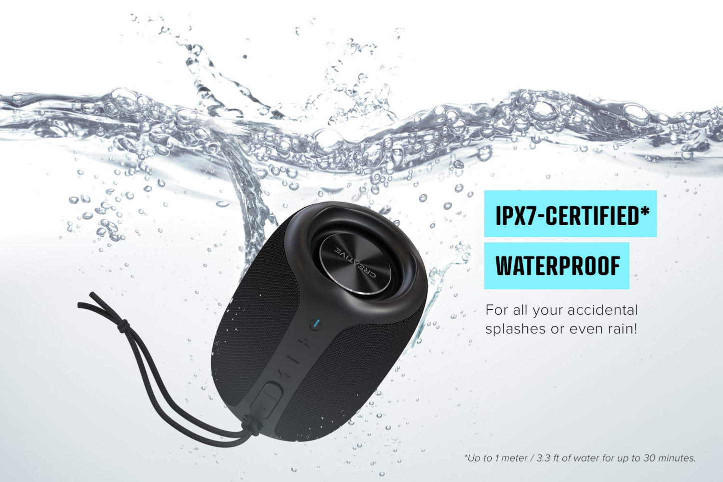 Creative Muvo Play Portable Bluetooth 5.0 Speaker, IPX7 Waterproof for Outdoors, Up to 10 Hours of Battery Life, with Siri and Google Assistant (Blue)