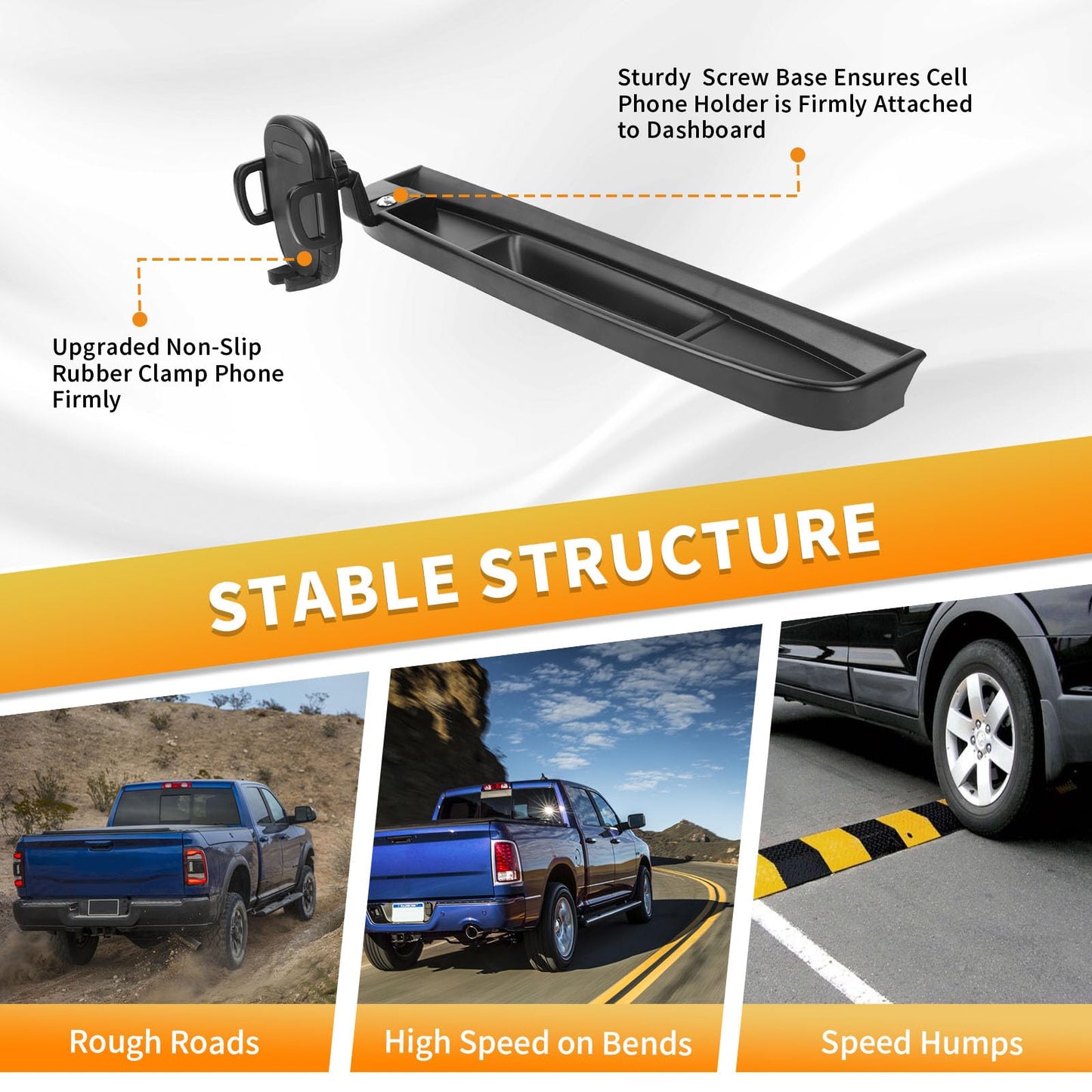 SQQP Multi-Mount Dash Phone Holder with Metal Rod for 2012-2017 Dodge RAM, Phone Mount Storage Tray Cellphone System Kit