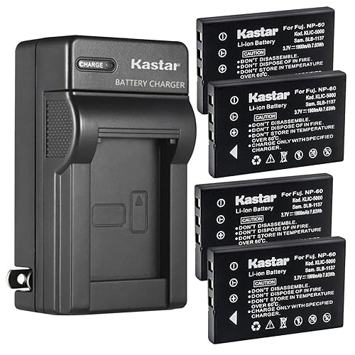 Kastar 4-Pack Battery and AC Wall Charger Replacement for DV5311, DV5311HD, FinePix 50i, FinePix 601, FinePix F401, FinePix F401 Zoom, FinePix F410