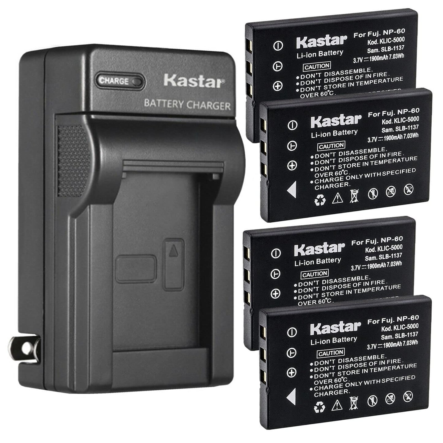 Kastar 4-Pack Battery and AC Wall Charger Replacement for DV5311, DV5311HD, FinePix 50i, FinePix 601, FinePix F401, FinePix F401 Zoom, FinePix F410