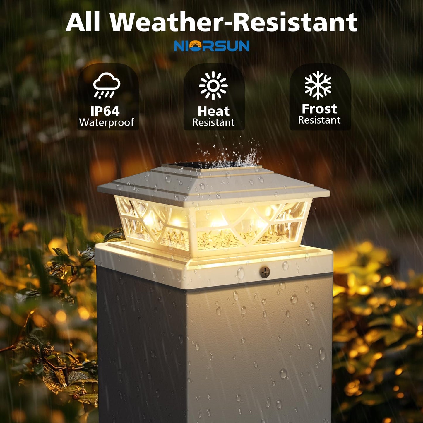 NIORSUN Solar Post Lights Outdoor 6 Pack, 2 Modes LED, Deck Fence Post Solar Lights for 3.5x3.5 4x4 5x5 5.5x5.5 Caps Patio Garden Decoration, White