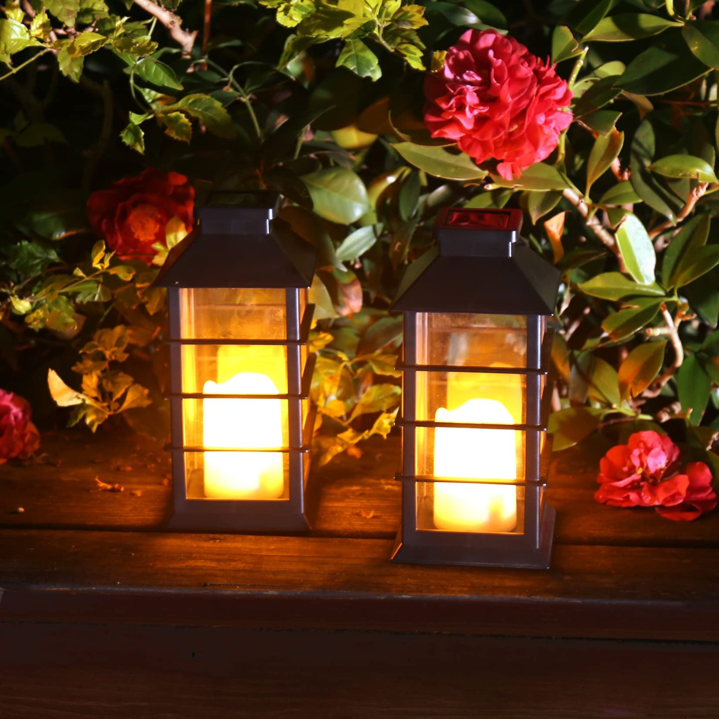 newvivid 2 Pack Outdoor Garden Hanging Lanterns with Waterproof LED Flickering Flameless Candle Solar Powered Lights Yard Decor Outdoor Decorative