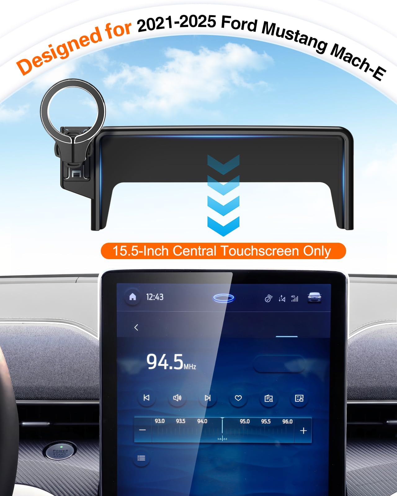 pop-tech Magnetic Car Mount Compatible with 2021-2026 Ford Mustang Mach-E, Strong Magnets Cell Phone Holder for MagSafe, Auto Accessories Touch Screen