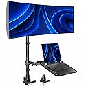VIVO Extra Tall Desk Mount for up to 49 inch Ultra-Wide Monitor and Tray for up to 17 inch Laptop, Clamp-on Adjustable Stand Holds 44 lb Screens, VESA