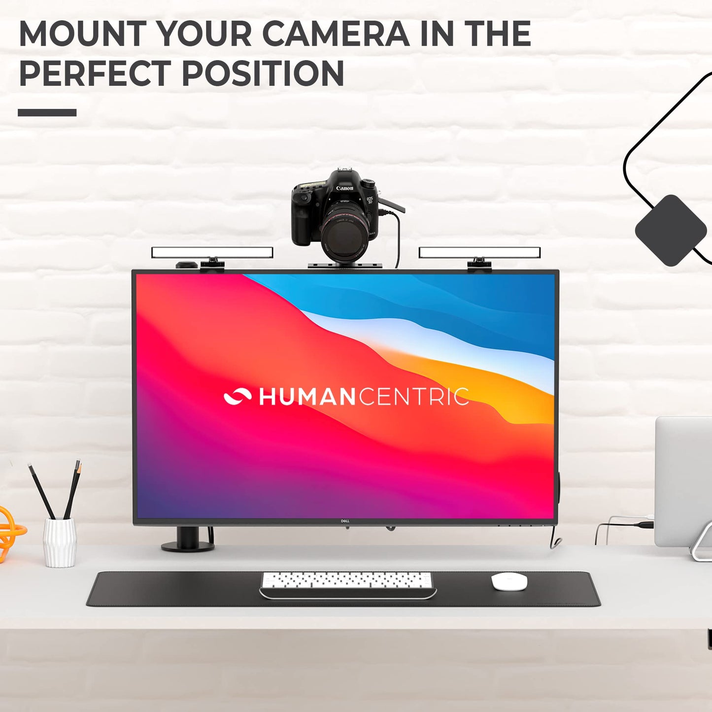 HumanCentric DSLR Monitor Mount Small, Desk Camera Mounting, Light Webcam, Microphone Shelf for Monitor VESA Arm, Replace Clamp Tripods, 100x100mm
