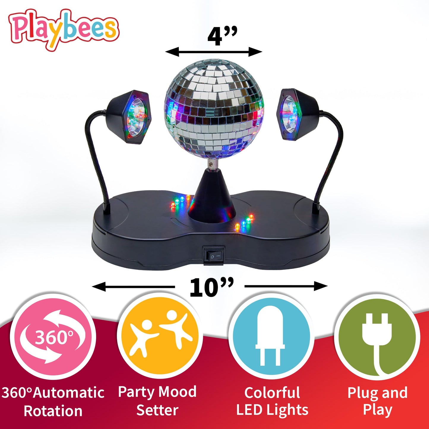 Playbees Rotating Disco Ball - LED Revolving Disco Ball with Movable Strobe Lights for Disco Party Decor, Mirror Lights Party, Mini Lava Lamp