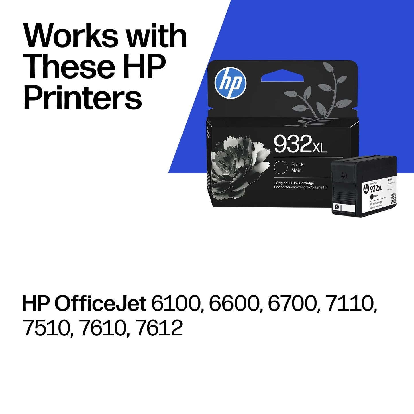 HP 932XL Black High-Yield Ink Cartridge | Works with OfficeJet 6100, 6600, 6700, 7110, 7510, 7610 Series | CN053AN