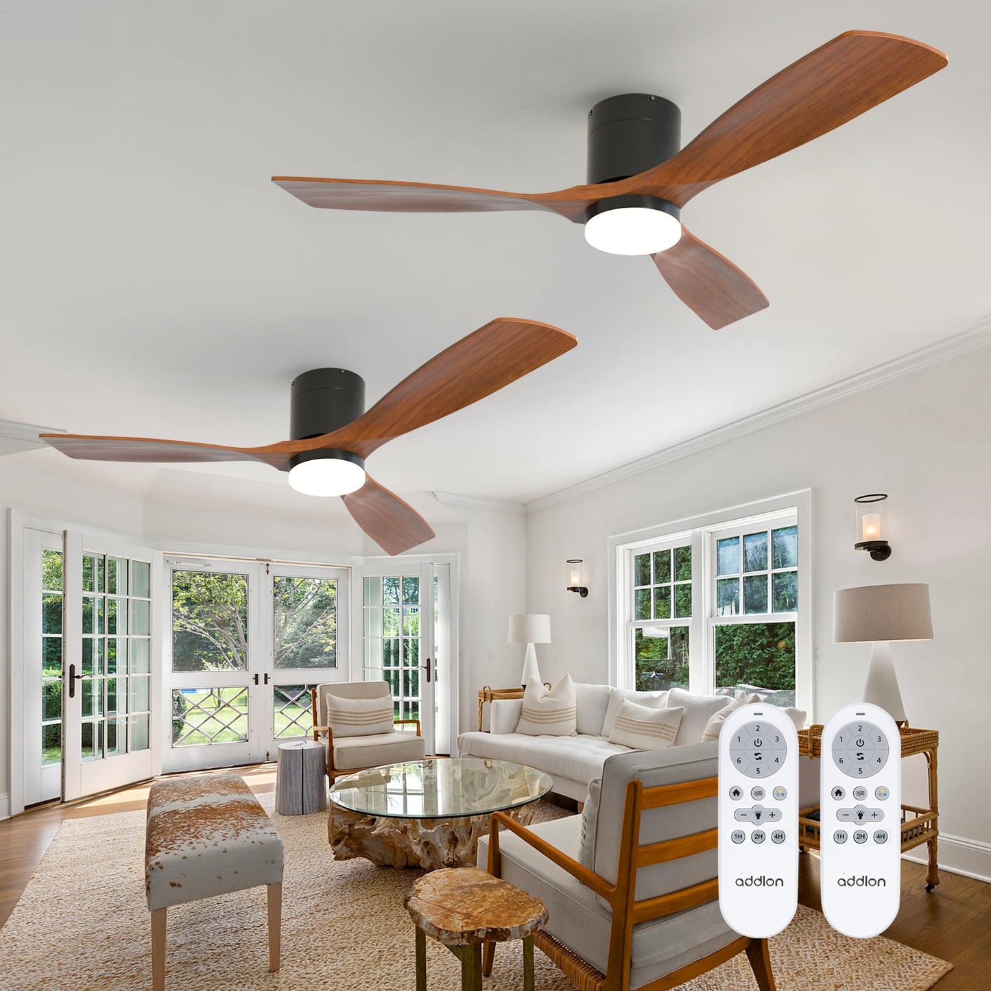 addlon 2 Pack 52 Inch Flush Mount Ceiling Fans with Lights and Remote