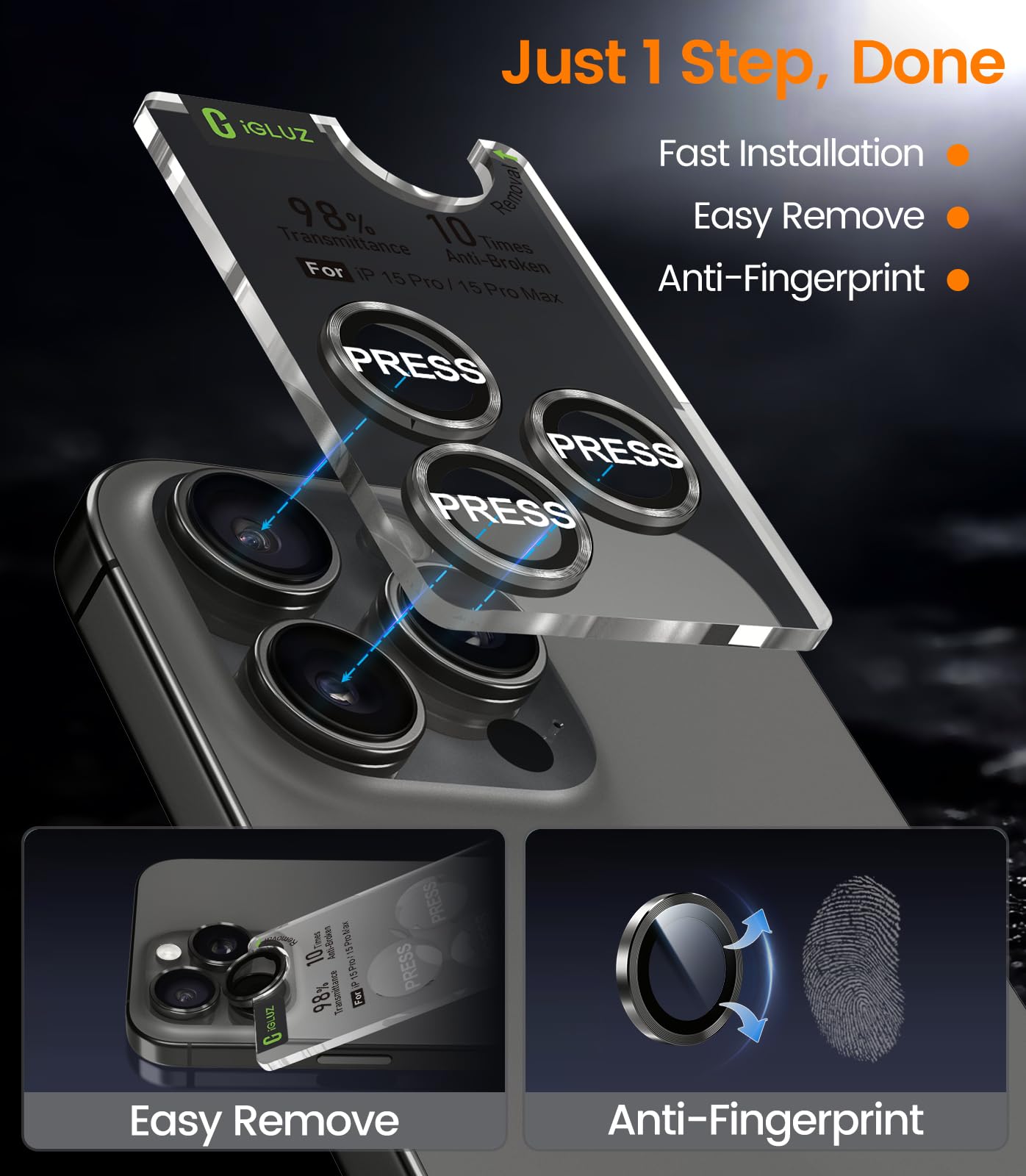 iGluz 2 Pack Anti-Reflection Camera Lens Protector for iPhone 16 Pro/iPhone 16 Pro Max [Anti-fog Coating][1-Step Installation Tray][Strong Adsorption]