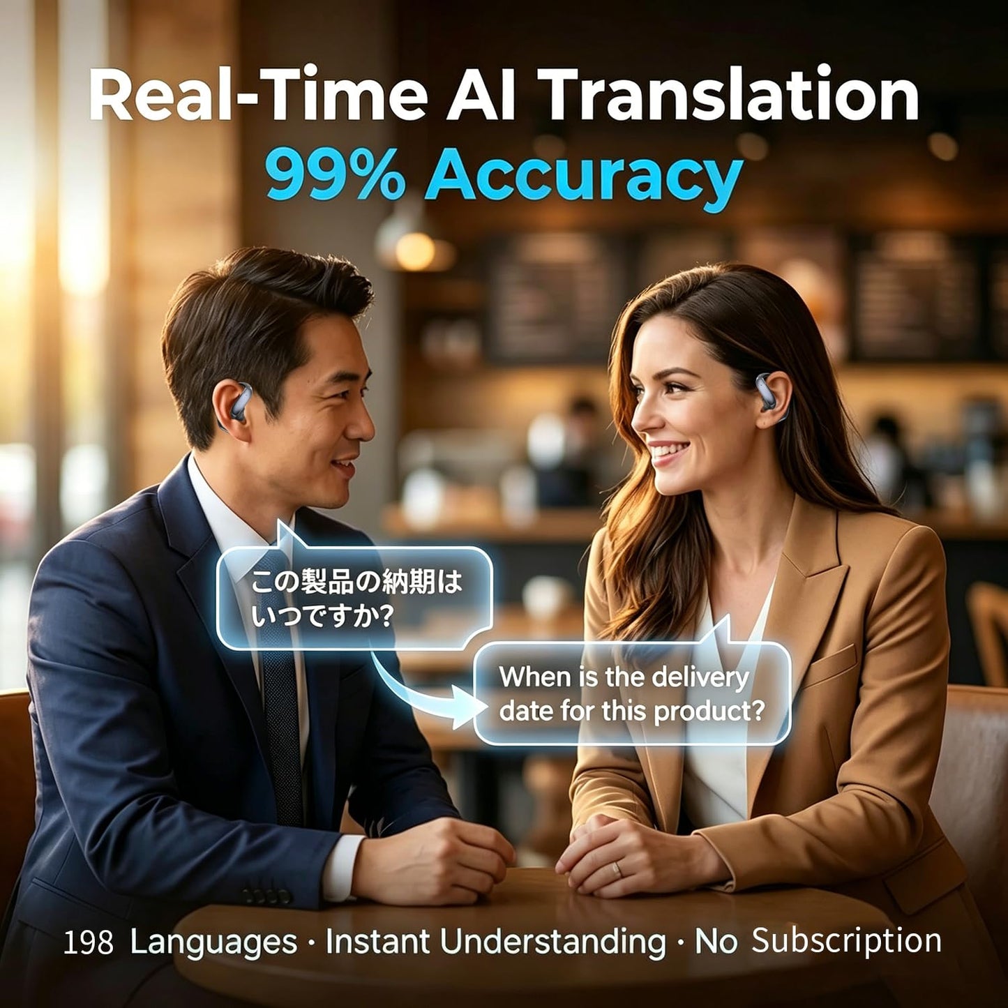 Ai Translation Earbuds, 198+ Languages Two-Way Translator Headphones Real Time, Audifonos Traductores Inglés Español, 4-in-1 Language Translation