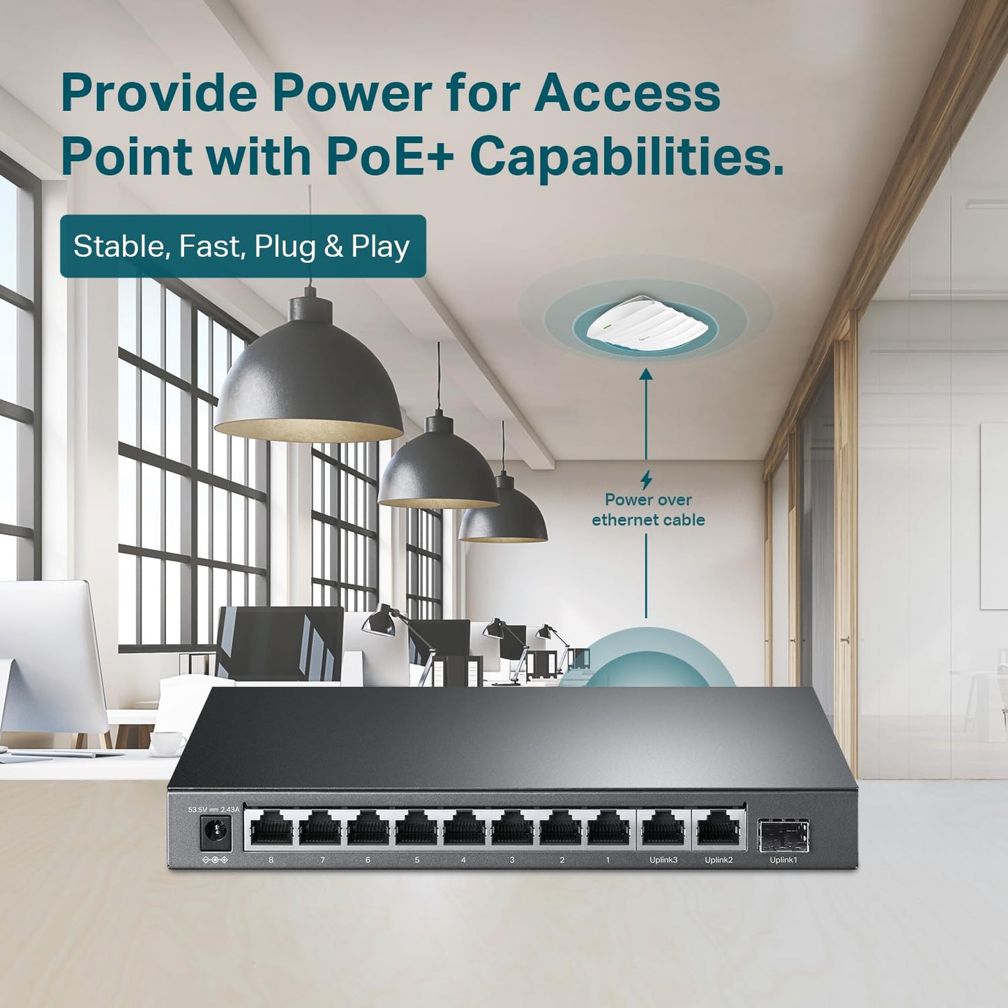 TP-Link TL-SG1210MP, 8 Port Gigabit PoE Switch, 8 PoE+ Ports @123W, w/ 2 Uplink Gigabit Ports + 1 Combo SFP Slot, Plug & Play, Extend, Priority