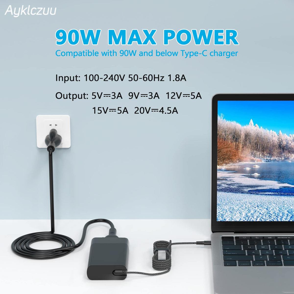 New Slim 90W USB C Laptop Charger for HP Spectre x360,EliteBook 1040 G4,HP 904082-003 ADP-90FE TPN-DA08 2LN85AA 2LN85AA#ABA 904144-850 L45440-003 Fast