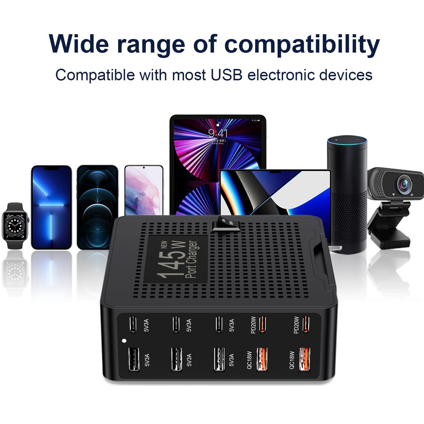 USB C Charging Station Cell Phone Wall Charger 10Ports USBC Fast Charging Hub Cube 5 USB A 5 USB C Charger Block Power Strip Dock Adapter for iPhone