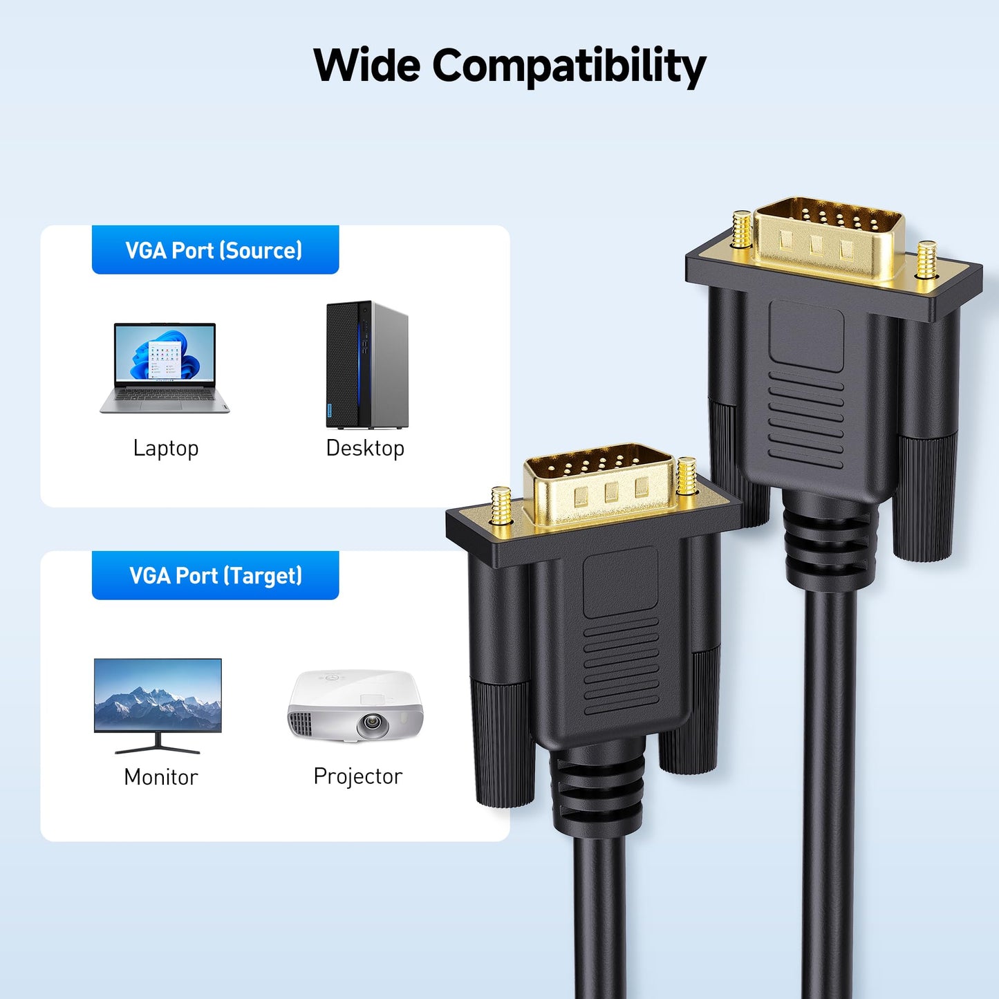 Cable Matters VGA Cable with Ferrites - 10ft, VGA Cord for Computer Monitor, Monitor Cable Male to Male