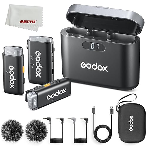 GODOX 2.4GHz Wireless Microphone System WEC kit2,One-Click oisecancellation,Exceptional Sound Quality,Digital Battery Display,Max 200m Los Range