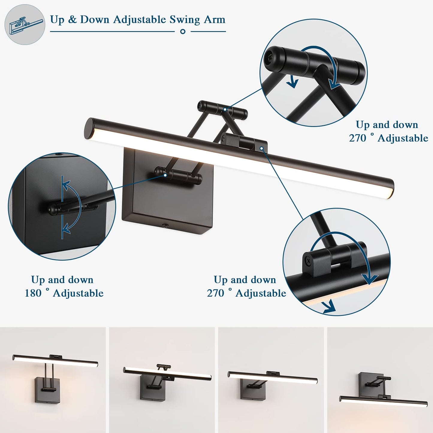 Joossnwell LED Picture Lights for Paintings Dimmable 15.5 Inch Long Hard-Wired Art Lights for Paintings Black Gallery Light with Adjustable Swing Arm