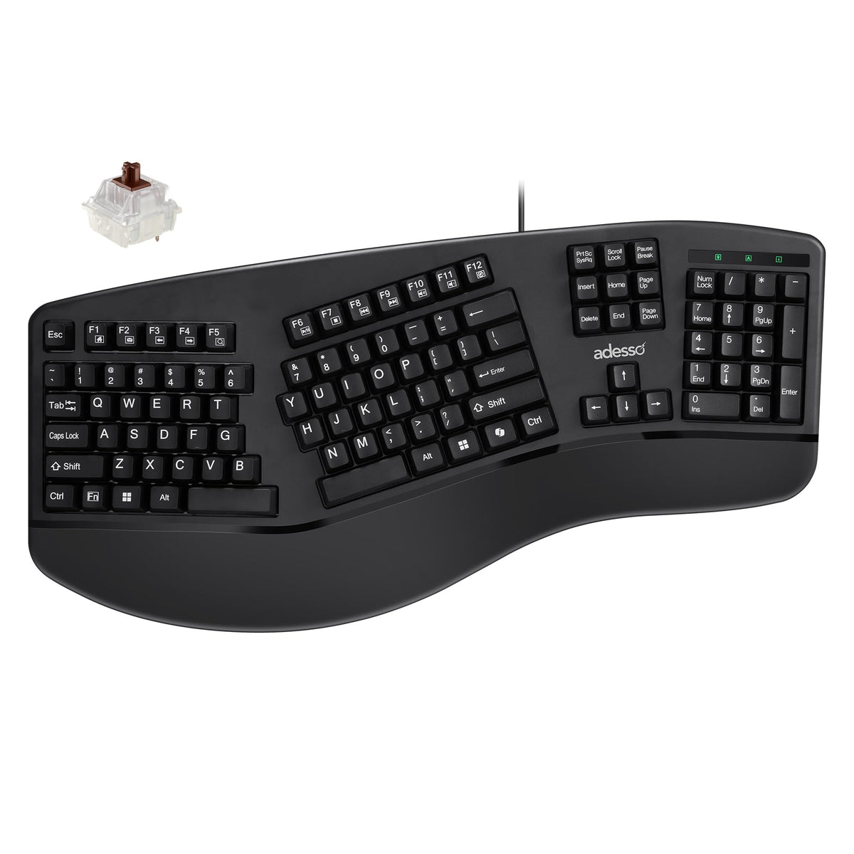 Adesso EasyTouch 150 Wired Mechanical Keyboard, Integrated Palm Rest