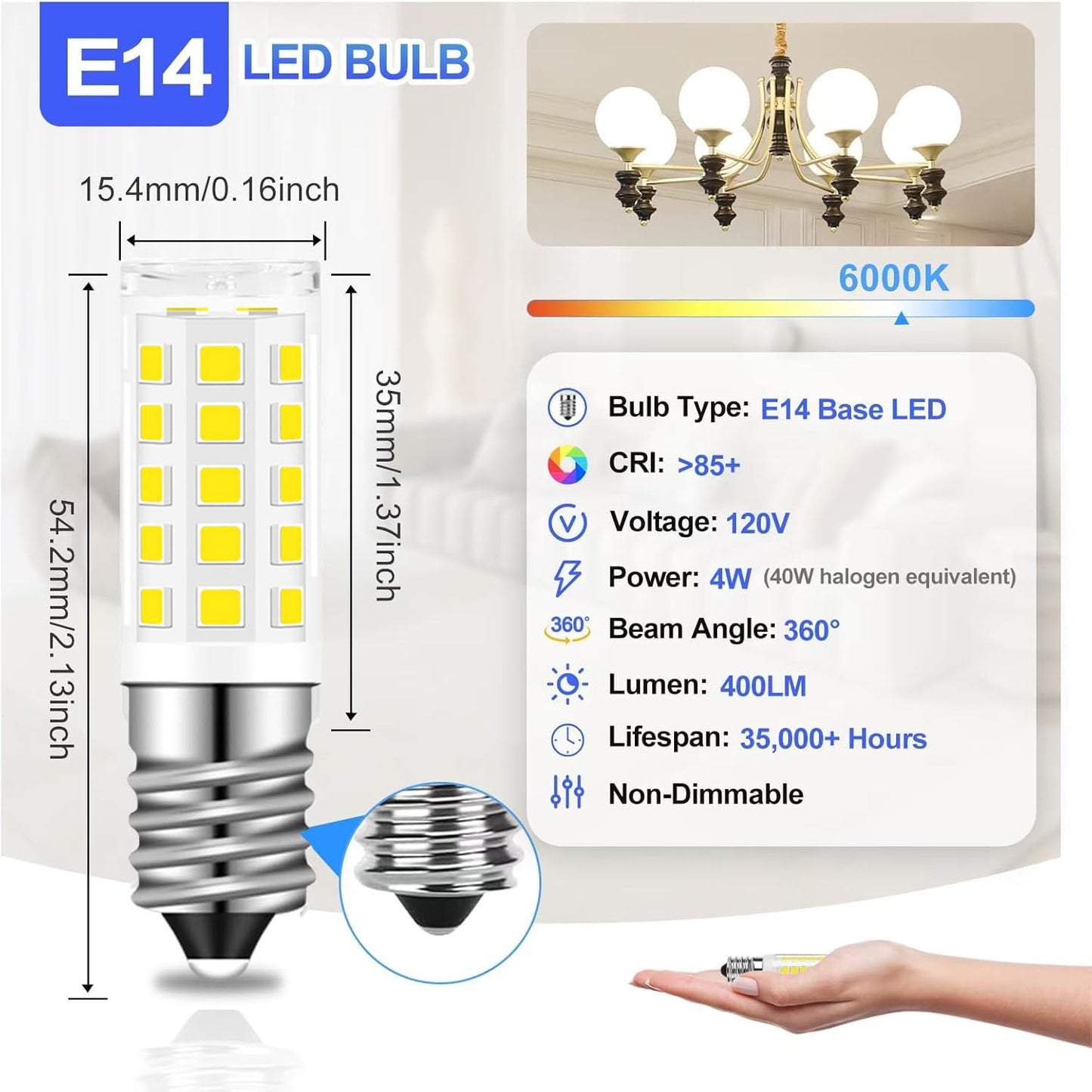 Aaeaqre E14 led Bulb E14 European Base Turkish Lamp Replace Dimmable 4W Equivalent 40W Incandescent Bulb, AC 110V-130V (5pack Daylight White)