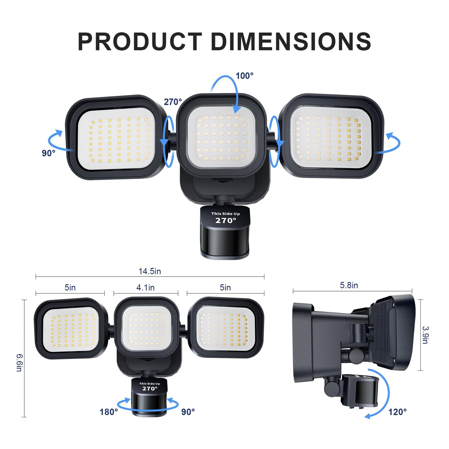 Dawnrise 6500LM LED Security Light, 270°, 72FT Detected Range Motion Sensor Outdoor Light, Dusk to Dawn Outdoor Flood Lights with IP65 Waterproof