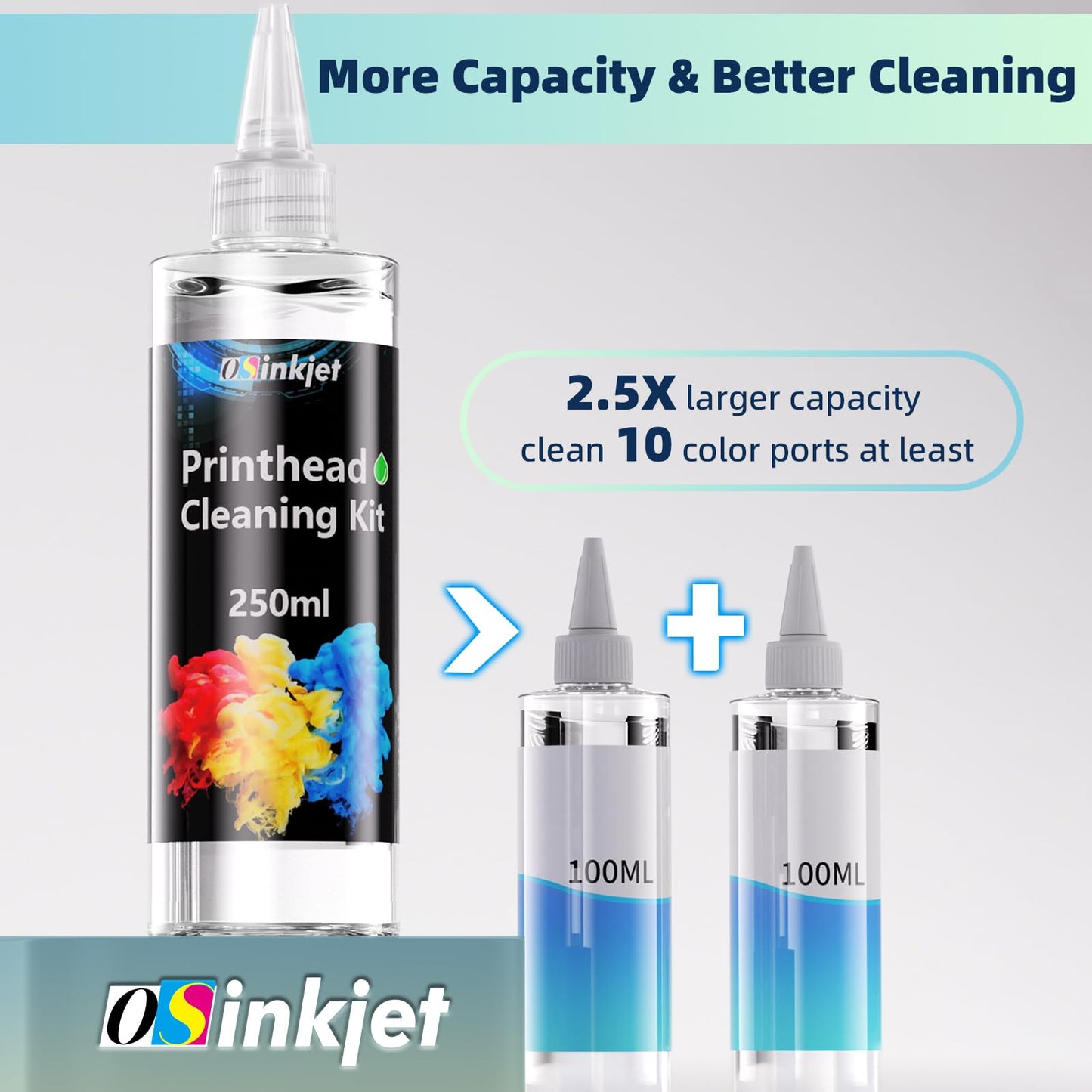 Osinkjet Printhead Cleaning Kit for Epson, 250ml Printer Cleaning kit for HP, Print Head Cleaning Solution for Canon, Printer Head Cleaner for Brother