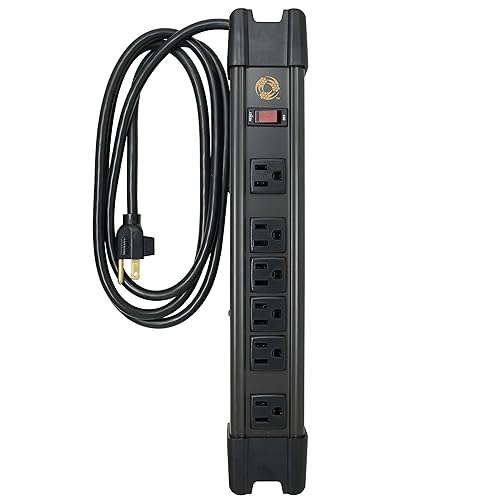 Southwire 6 Outlet Metal Magnetic Power Strip - 2 Rare Earth Magnets - 6 Foot Cord with Integrated Cord Management - Magnetic Power Strip - Lighted