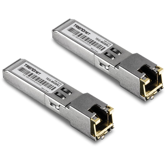 TRENDnet 2-Pack 1000BASE-T RJ45 Copper SFP Modules,TEG-MGBRJ/2, NDAA + TAA Compliant, Transmission Distance up to 100m (328 ft.), Hot Pluggable, IEEE