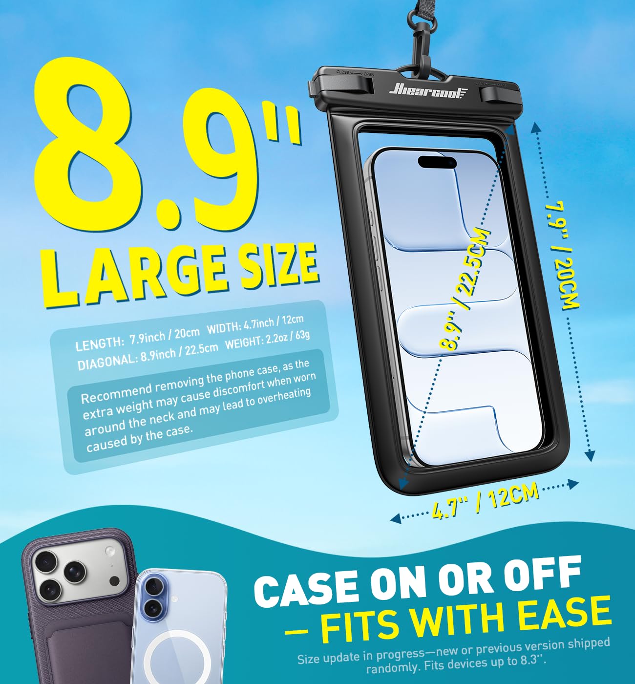 Hiearcool Waterproof Phone Pouch, IPX8 Waterproof Phone Case for iPhone 17/16/15/14 Pro Max, Cell Phone Dry Bag for Beach & Cruise Essentials, Touch