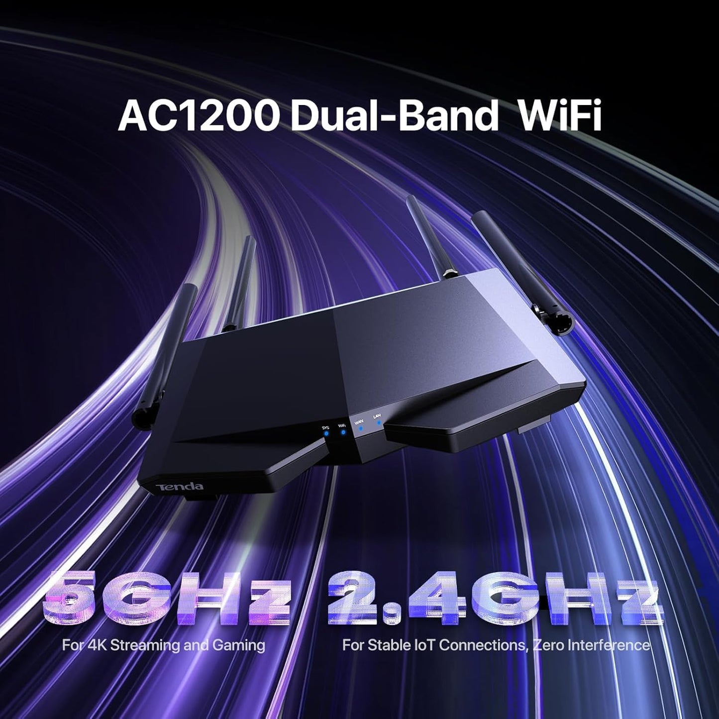 Tenda AC1200 Smart WiFi Router, High Speed Dual Band Wireless Internet Router with Smart APP, 4 x 100 Mbps Fast Ethernet Ports, Supports Guest WiFi