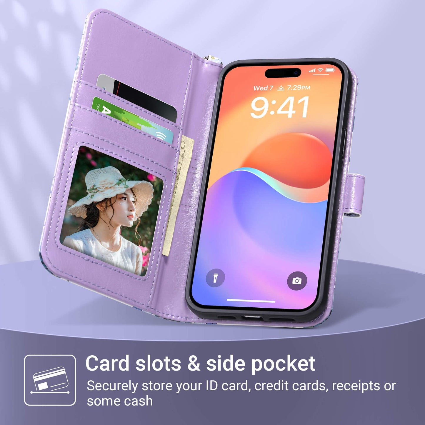 ULAK Compatible with iPhone 15 Plus Wallet Case, Blossom