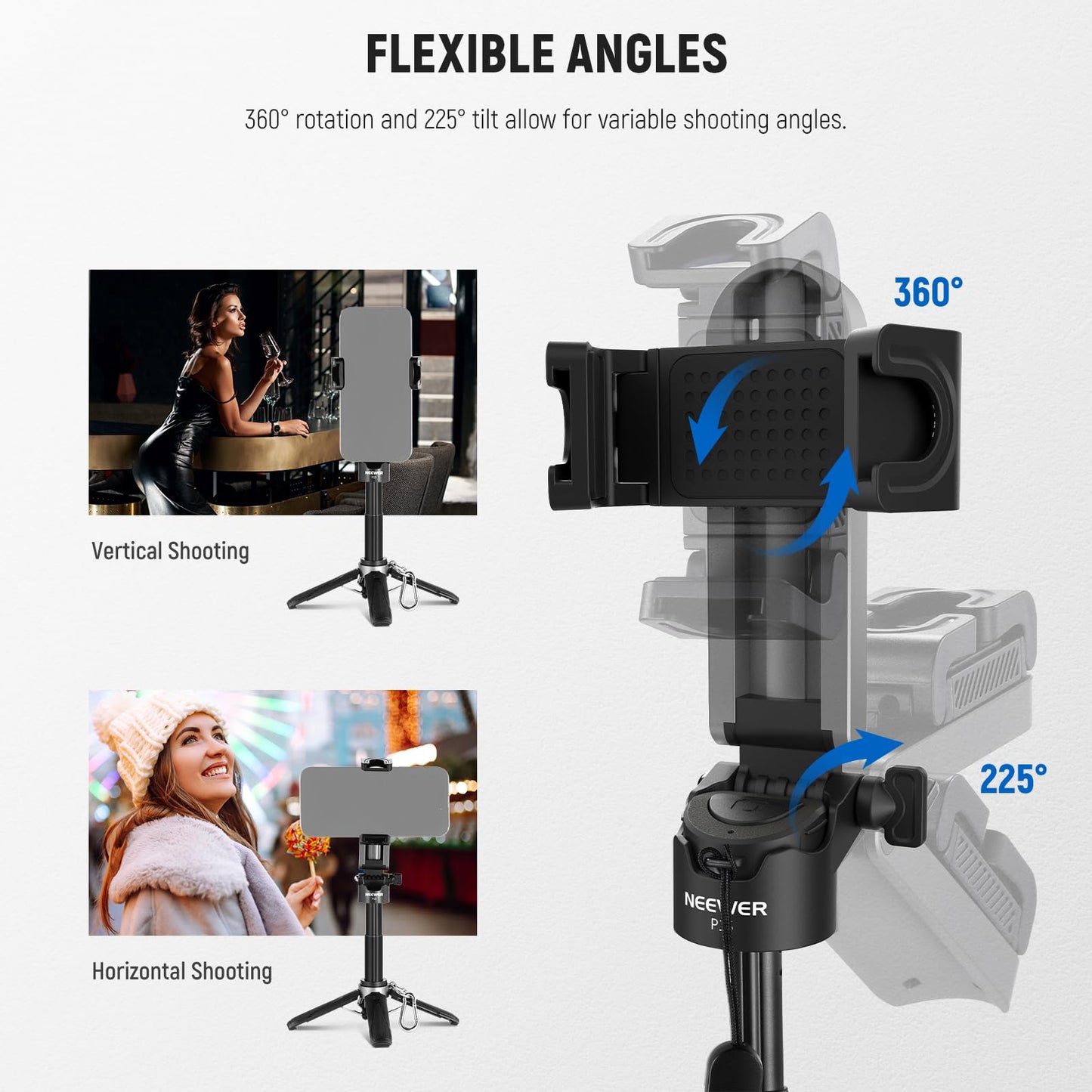 NEEWER Selfie Stick with Detachable Bluetooth Remote Shutter, Lightweight Foldable Travel Tripod for iPhone for YouTube/TikTok Vlogs Live Streaming