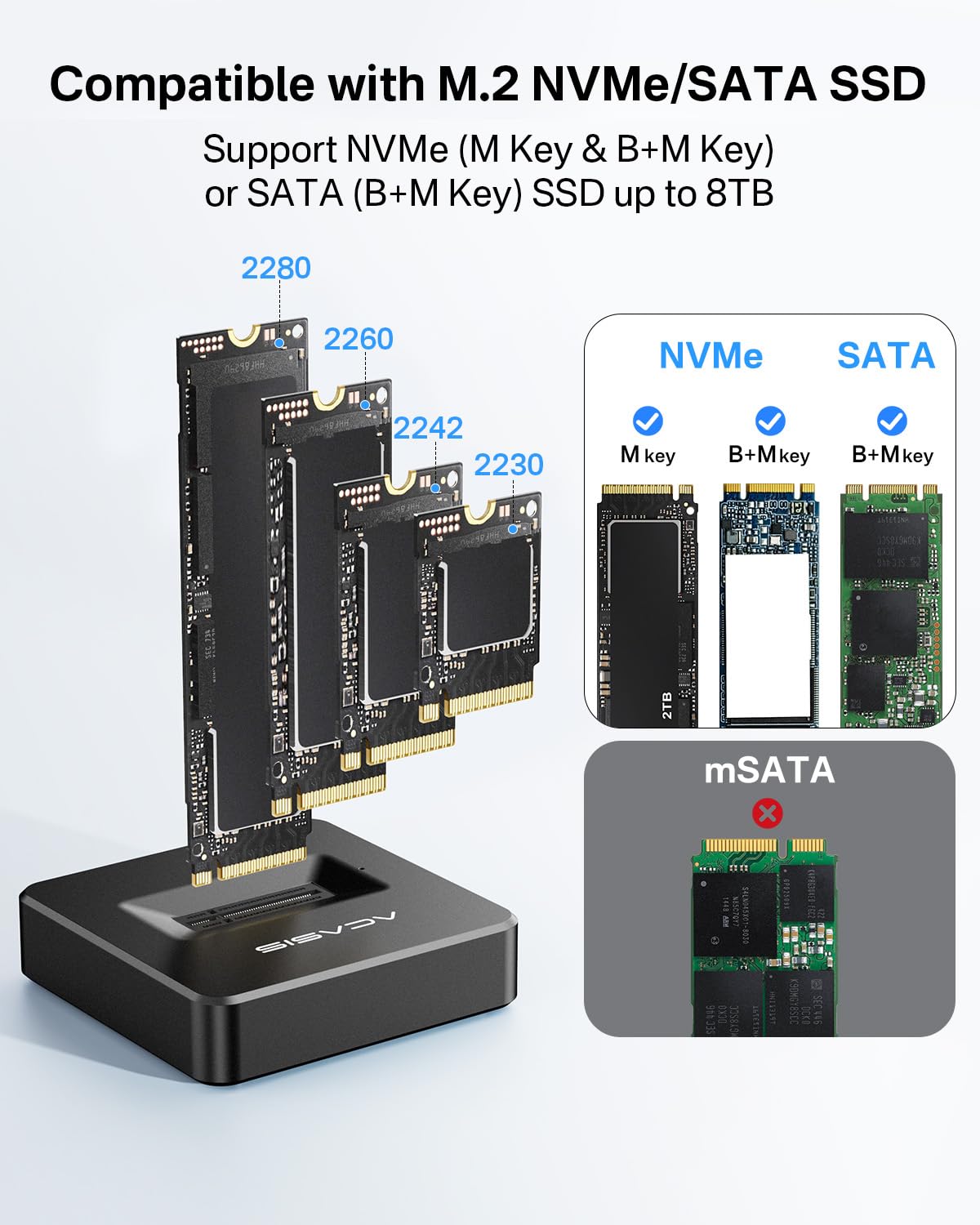ACASIS NVME SSD Reader Adapter, Aluminium Alloy Housing Fast Heat Dissipation, NVME to USB Docking Station, M.2 SSD to USB Adapter 10Gbps, Support M.2