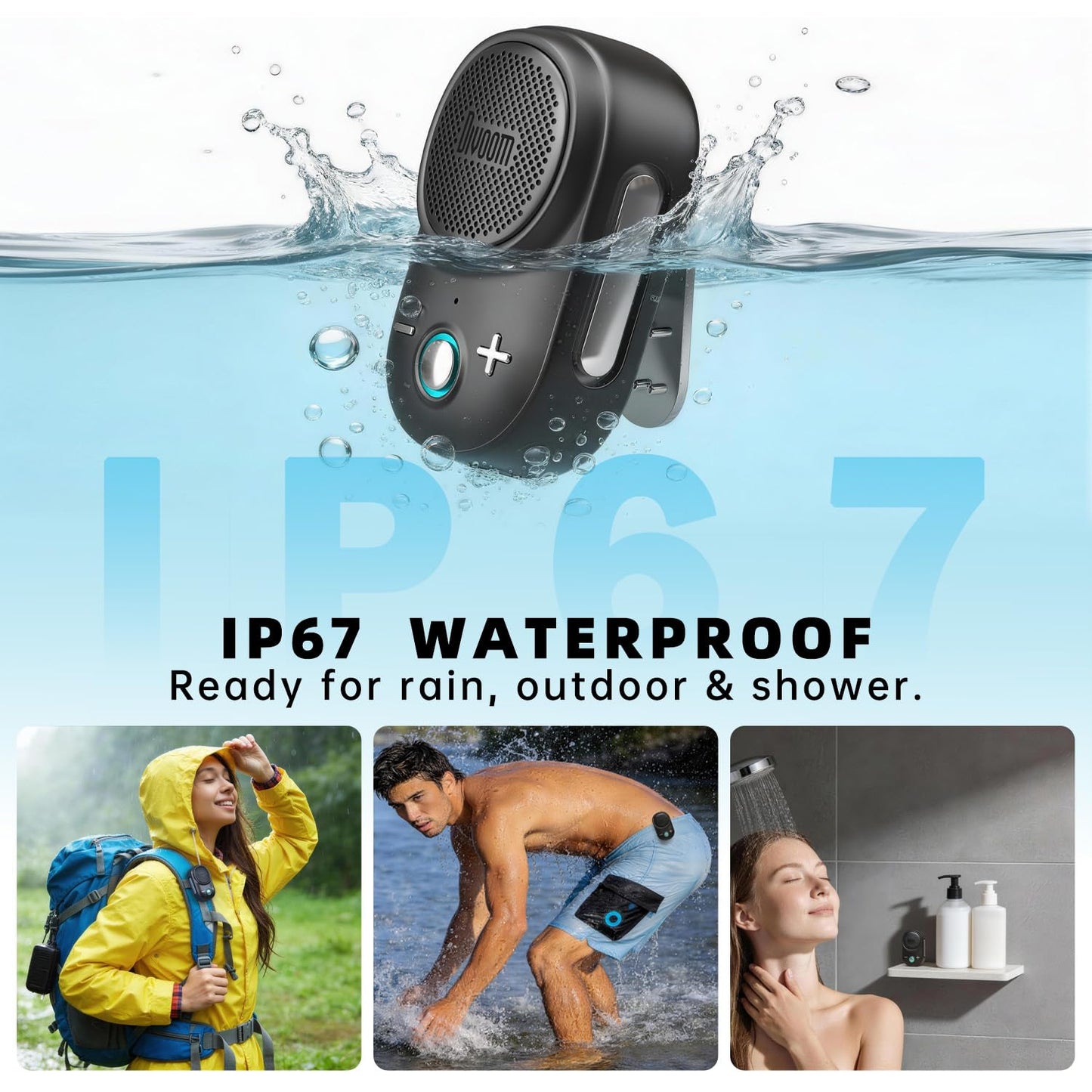 Divoom Itour-S Wearable Bluetooth Speaker, IP67 Waterproof Dustproof, Portable Small Clip-On Bluetooth Speaker, 10H Playtime, for Kitchen, Work