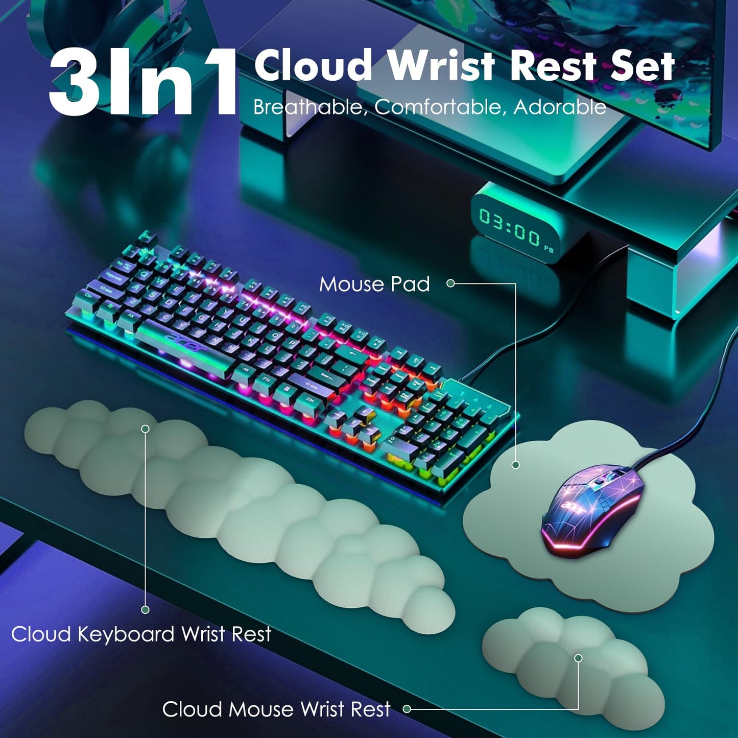 MoKo Cloud Wrist Rest, Ergonomic Cloud Keyboard Wrist Rest with Mouse Rest Wrist Pad, Durable Polyester Cloud Arm Rest Wrist Pad for Keyboard