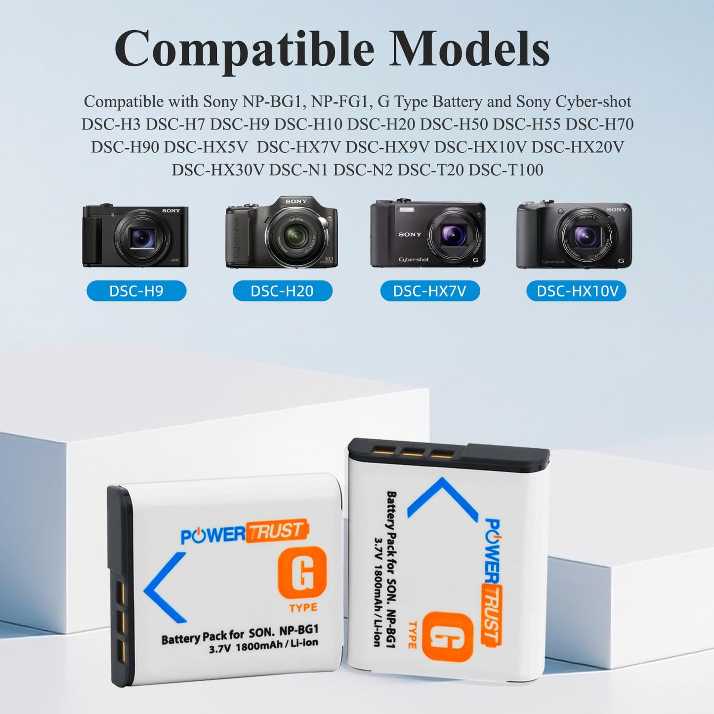 Powertrust 2 Pack NP-BG1 NP-FG1 BG1 Camera Battery and LCD USB Charger For Sony DSC W130 W210 W220 W300 H10 H50 H70 W290 HX7 HX10 HX30 WX10 H55 HX9