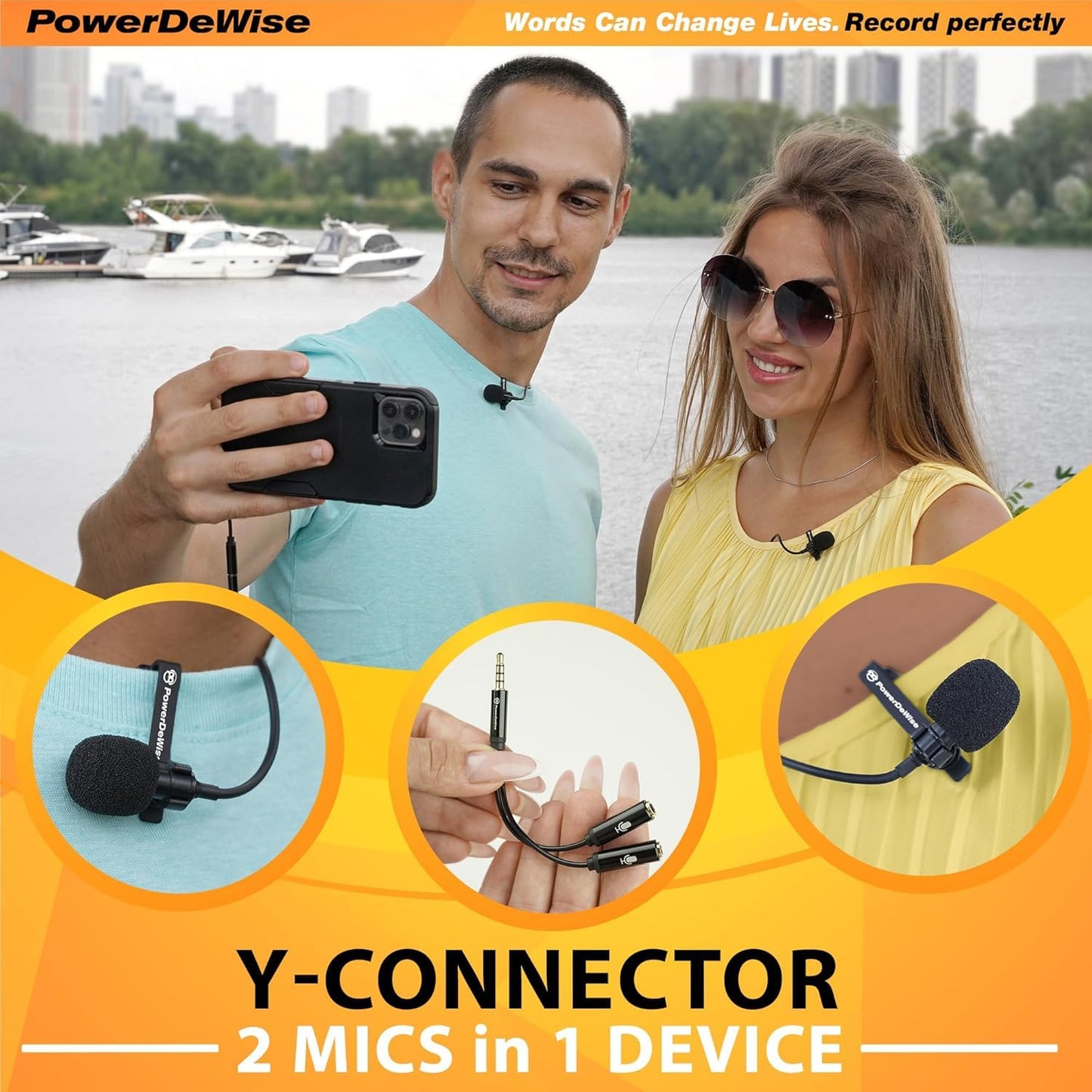PowerDeWise Dual Lavalier Microphone Set for iPhone, Android & Camera - Professional Clip-On Lapel Microphones for Interviews, Podcasting, YouTube