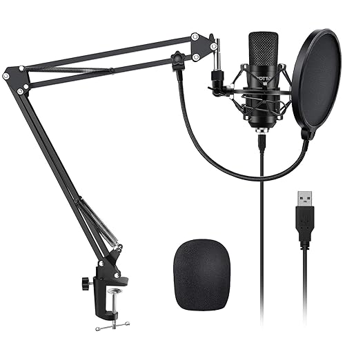 YOTTO USB Microphone Kit 192KHZ/24BIT Plug & Play Computer PC Microphone Studio Streaming Cardioid Mic with Boom Arm Shock Mount Pop Filter for