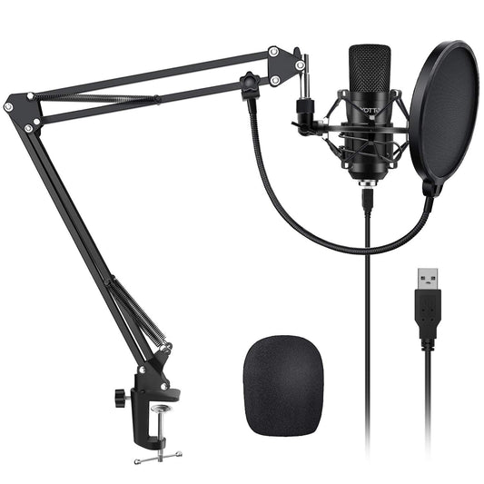 YOTTO USB Microphone Kit 192KHZ/24BIT Plug & Play Computer PC Microphone Studio Streaming Cardioid Mic with Boom Arm Shock Mount Pop Filter for