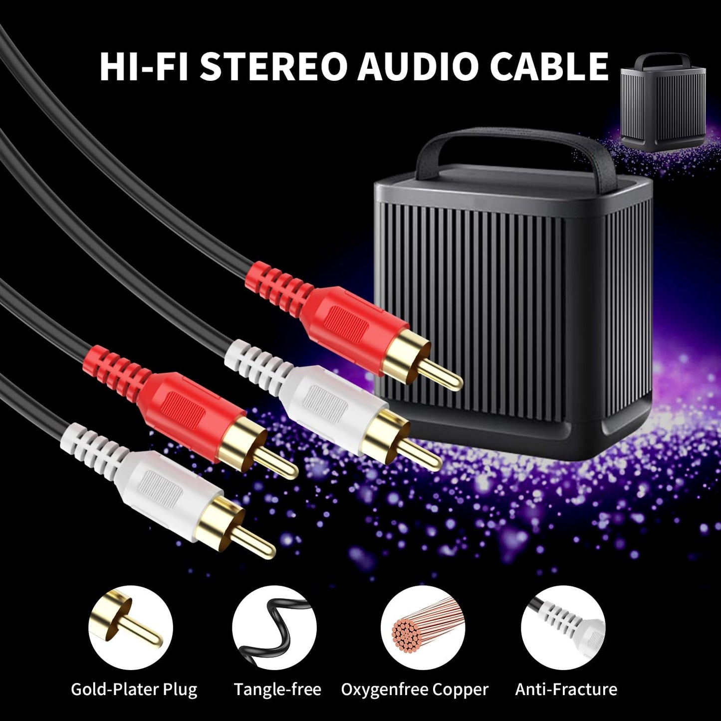 Abireiv RCA Cable 50ft,2RCA M/M Stereo Audio Cable [24K Gold Plated | Copper Core] 2RCA Male to 2RCA Male.For Home Theater, HDTV, Amplifiers, Hi-Fi